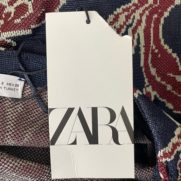 ZARA NWT JACQUARD KNIT FLORAL DRESS NAY BLUE AND RED/PINK SMALL - Picture 6 of 10